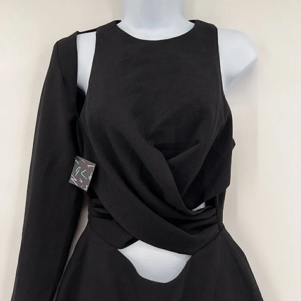 Nasty Gal Women's Cut-out One Sleeve Lined Black Romper Size S NWT - Picture 4 of 10